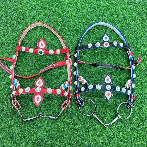 水勒马具马叉子嚼子笼头仿银泡钉叉子马具装备