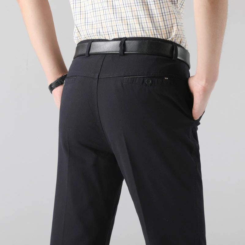 夏季纯棉男士休闲裤薄款中老年男裤工作西裤宽松直筒商务长裤子