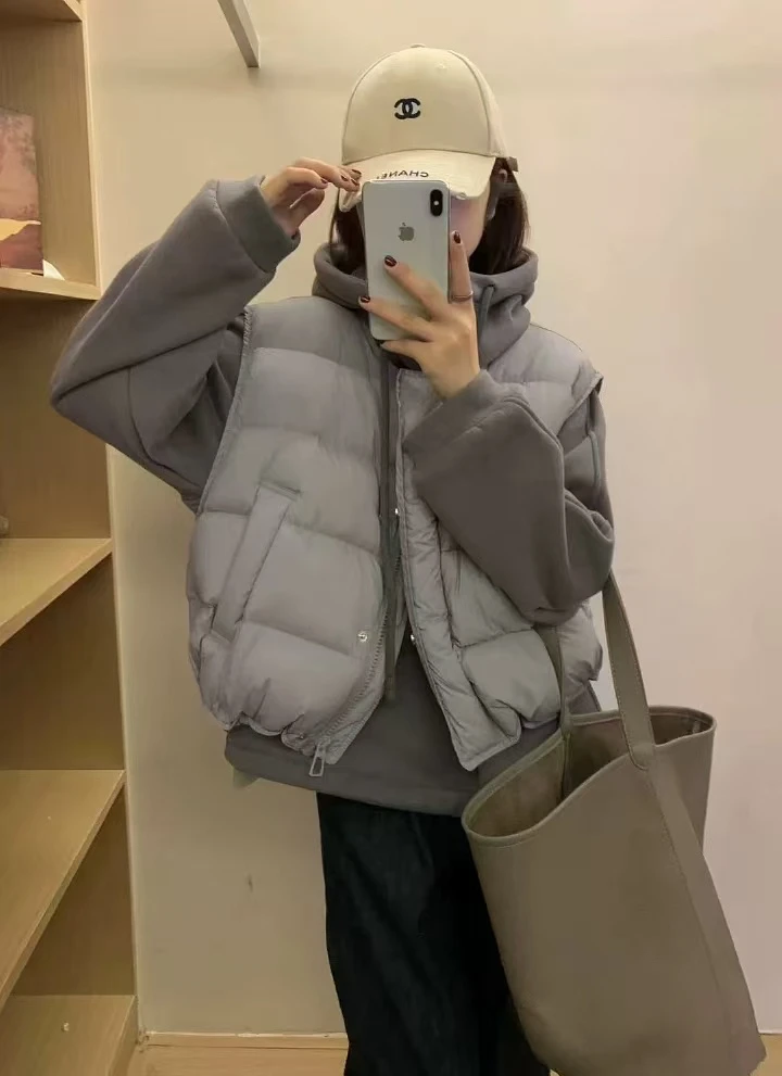 韩系连帽卫衣棉马甲外套两件套女2024秋冬加厚百搭减龄时尚套装