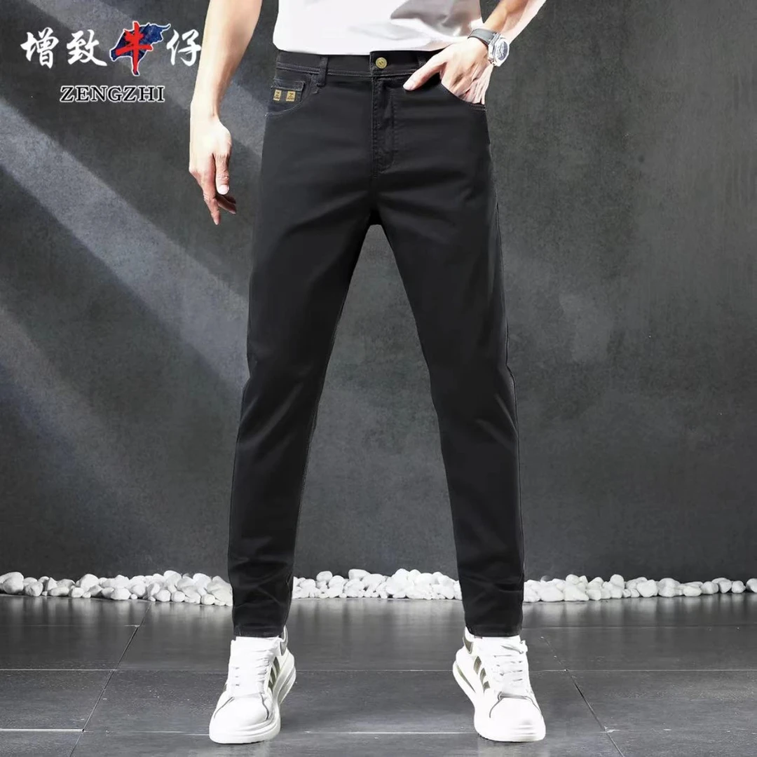ZENGZHI/增致牛仔黑色春季新款男莱赛尔牛仔裤时尚百搭弹力小直筒