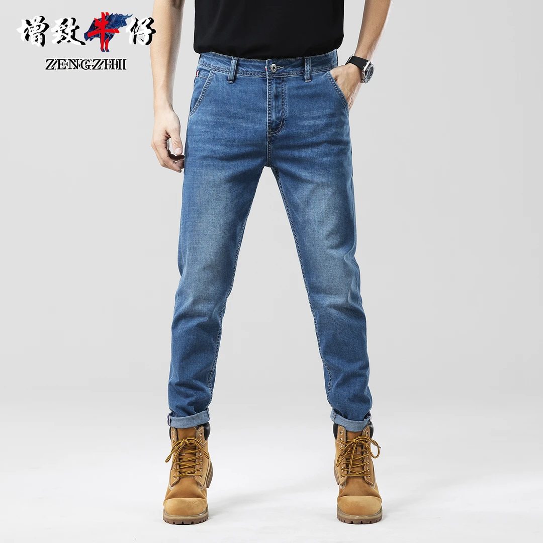 ZENGZHI/增致牛仔888C工艺浅蓝色男士牛仔裤子舒适百搭合体小直筒