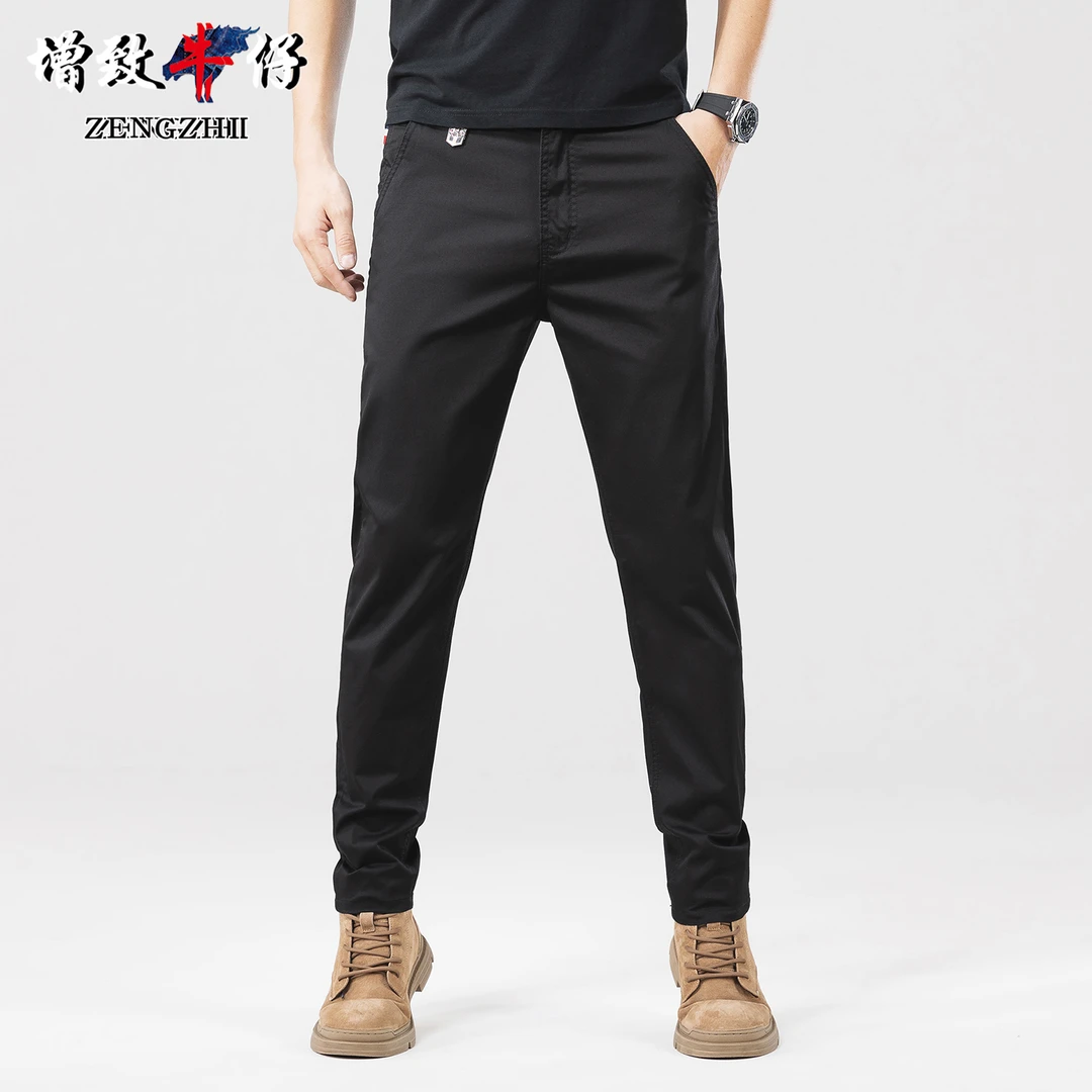 ZENGZHI/增致牛仔999A黑色休闲裤男款百搭舒适弹力合体小直筒裤子