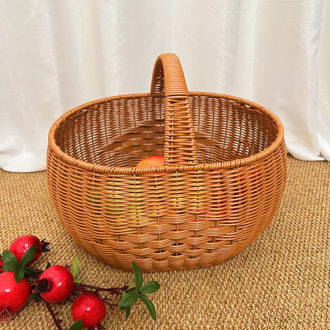 纯手工编织仿藤编提手篮收纳篮买菜置物篮家用椭圆形户外野餐篮子