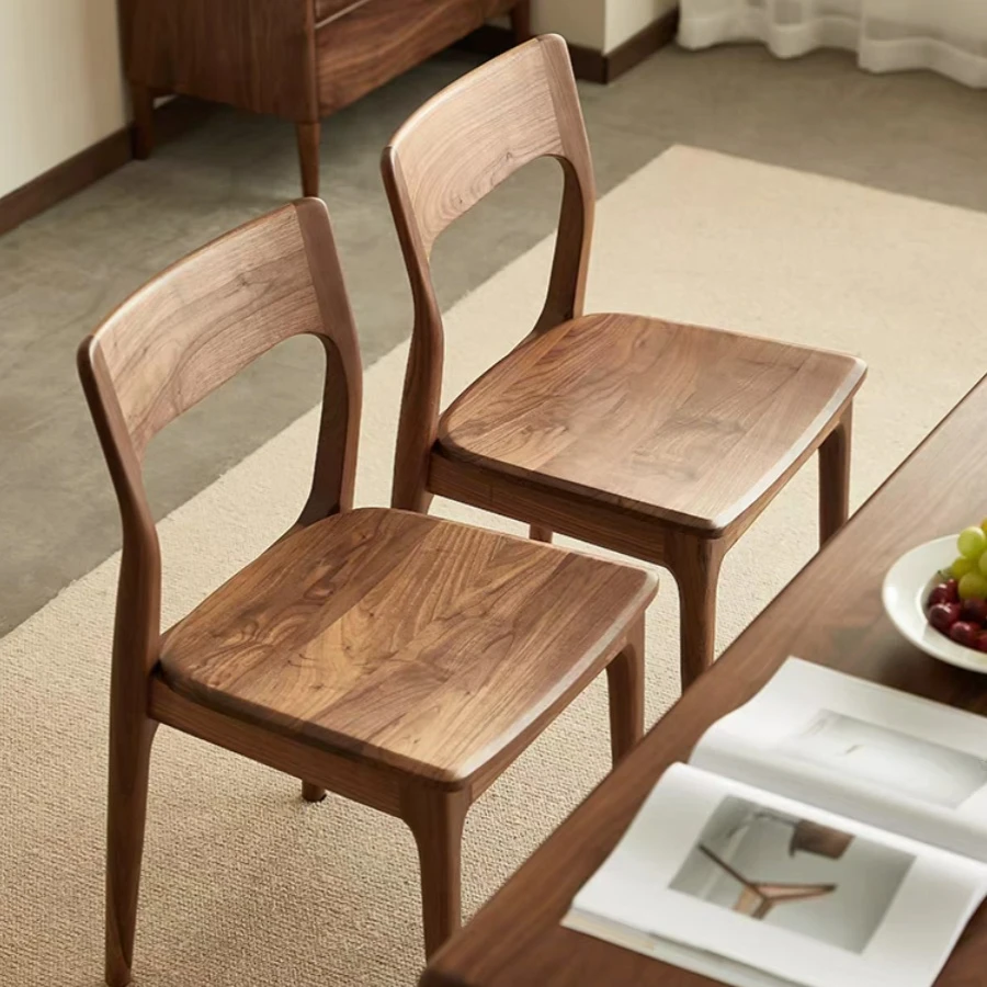 北美黑胡桃木餐椅北欧简约小户型靠背椅书桌椅休闲洽谈椅实木椅子