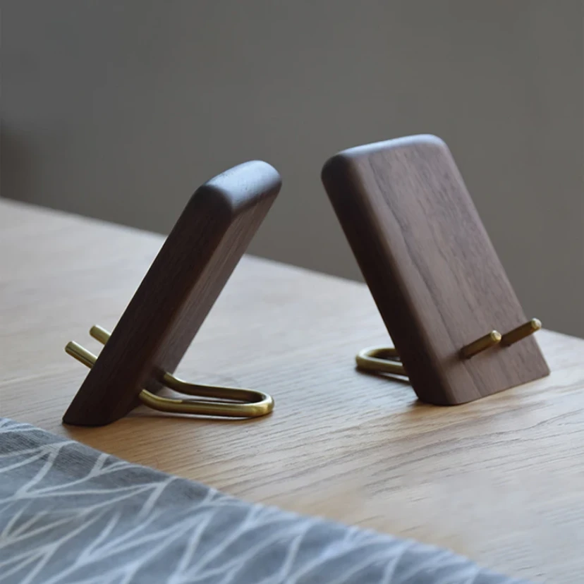 黑胡桃木手机支架通用便携懒人简易办公手机支架简约支架