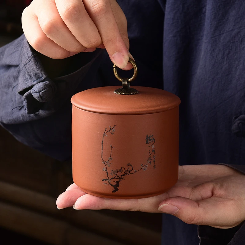 紫砂茶叶罐小号密封防潮红茶普洱储茶罐醒茶罐办公旅行便携装复古