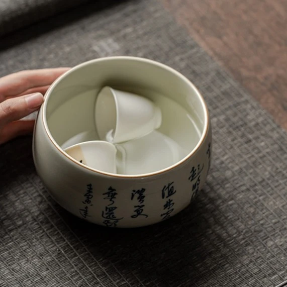 【手绘陶瓷茶洗】大号复古杯洗笔洗茶道配件高端水盂中式禅意建水