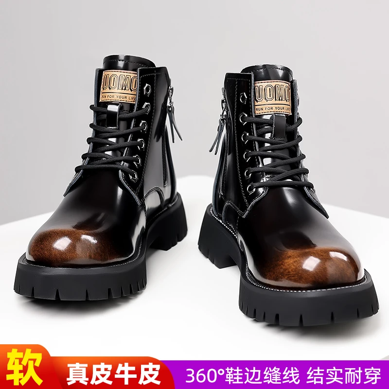 2023轻奢男鞋中帮新款马丁靴手工男靴舒适英伦韩版潮流百搭工装靴