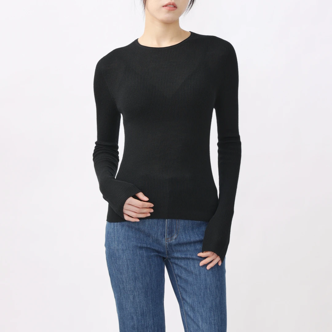AMASS/阿玛施 新款时尚修身百搭显瘦圆领黑色长袖针织打底5399775