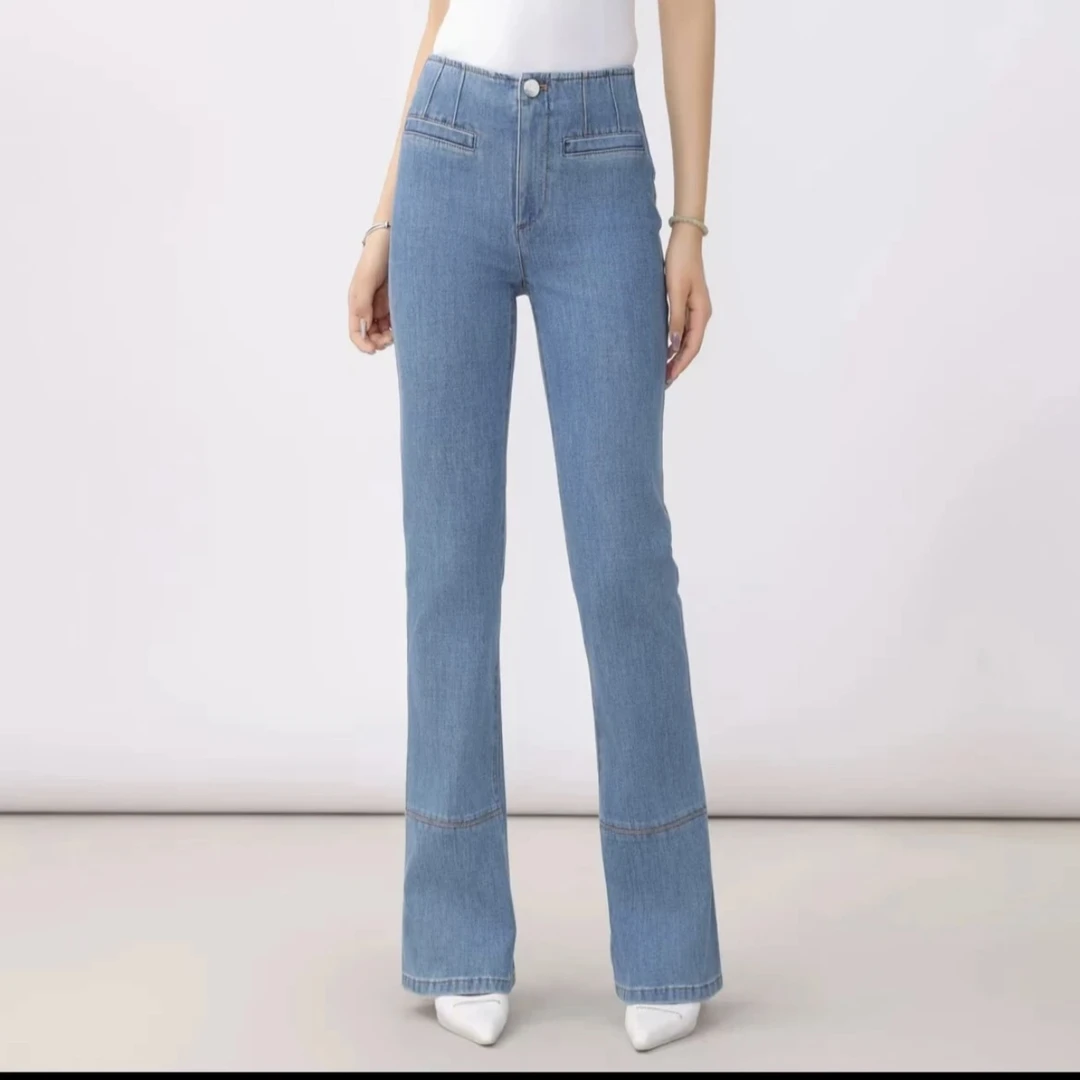 AMASS/阿玛施 新款蓝色高腰时尚显高显瘦休闲微喇牛仔裤5100544