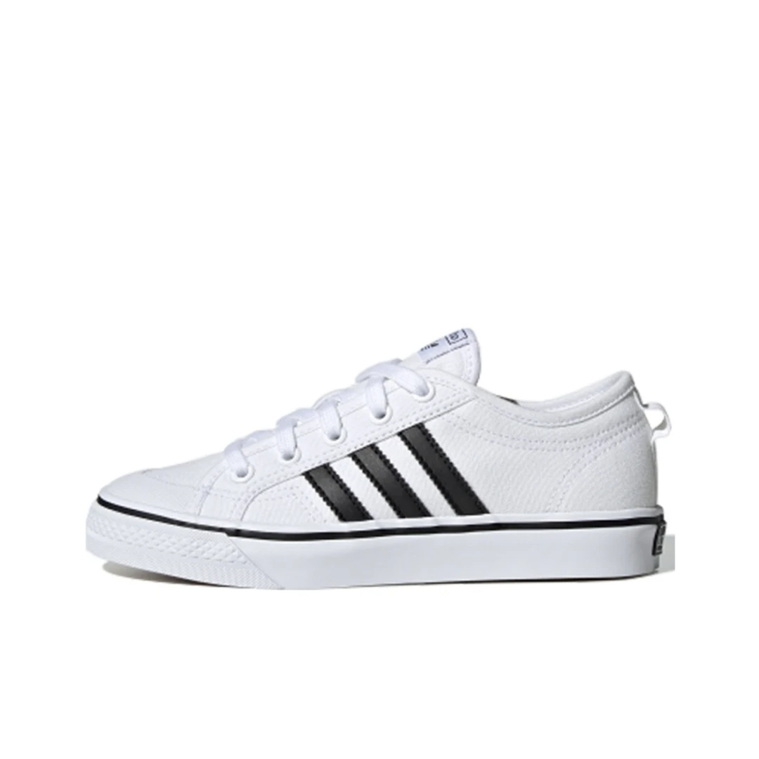 Adidas/阿迪达斯三叶草 Nizza J 男女经典黑白运动帆布鞋EF5140