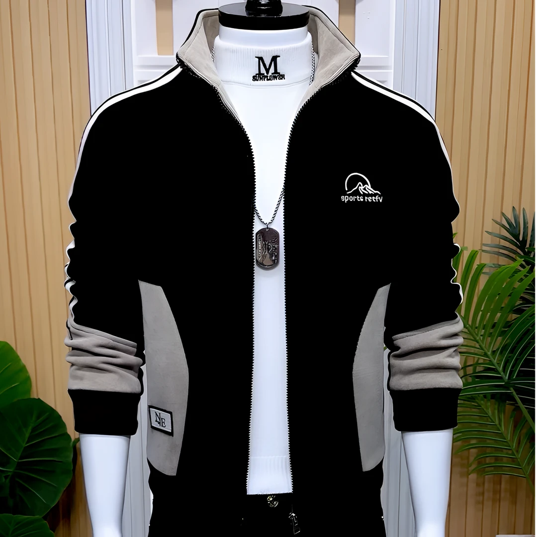 冬季加绒男士夹克外套韩版修身立领帅气男外套百搭拼接保暖夹克男