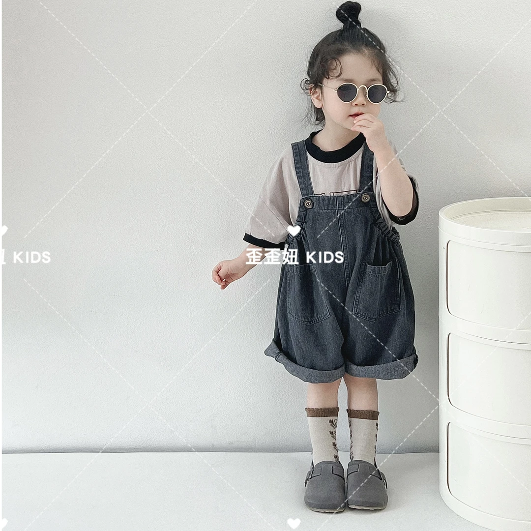 【歪歪妞童装】2343宝宝可爱洋气复古做旧牛仔背带裤儿童宽松连身衣