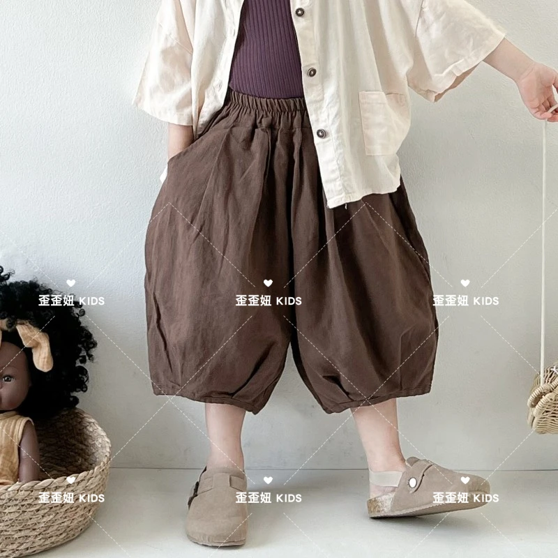 【歪歪妞童装】WX2454儿童复古棉麻七分裤日系夏季灯笼裤南瓜裤