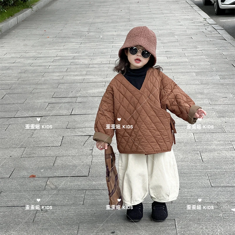 【歪歪妞童装】23083儿童复古中性风洋气时髦蚕丝棉棉服男宝宝外套