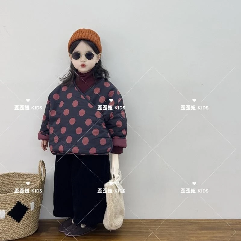 【歪歪妞童装】74冬季男女童复古森系洋气时髦可爱波点棉服棉衣
