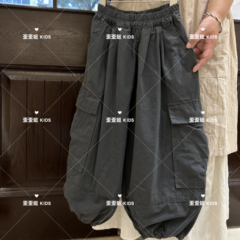 【歪歪妞童装】24371大童休闲宽松工装裤日系男女童复古极简风长裤