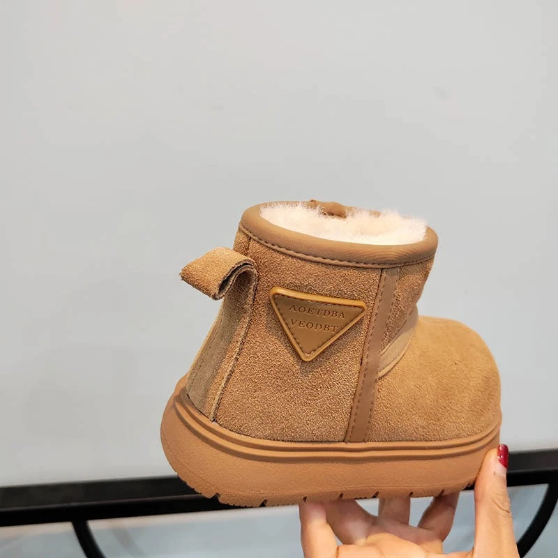 【歪歪妞童装】儿童复古森系加厚保暖真皮保暖大头雪地靴防滑棉鞋