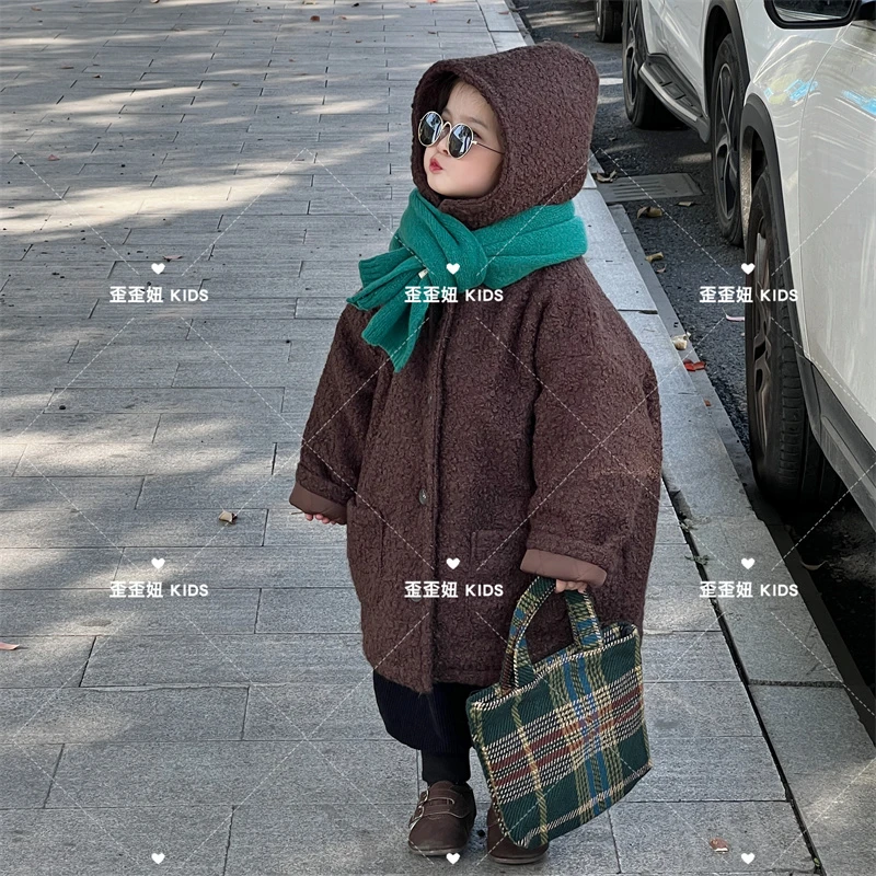 【歪歪妞童装】23026儿童森系中长款连帽加厚洋气保暖呢大衣外套