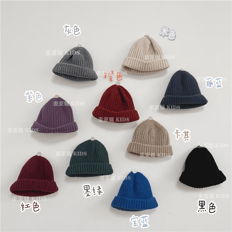 凹造型~儿童复古色系线帽韩系男女童宝宝套头帽子