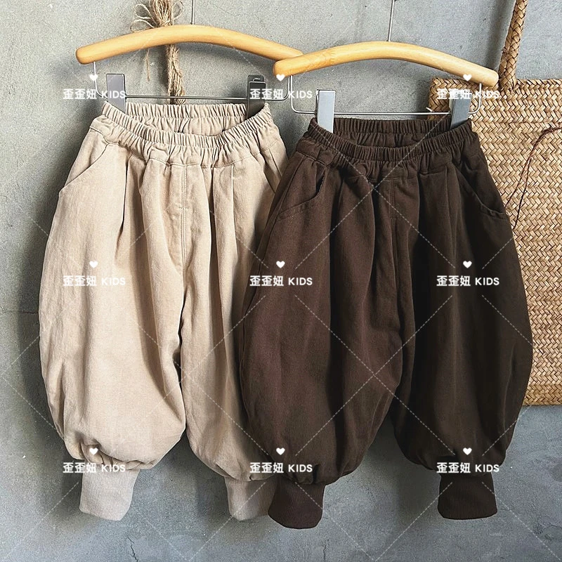 【歪歪妞童装】8847儿童加绒加厚哈伦裤日韩男女童复古中性收脚裤冬