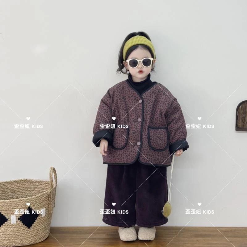 【歪歪妞童装】241822儿童复古森系满印豹纹棉服男女童棉衣