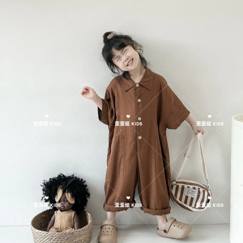 【歪歪妞童装】24076儿童棉麻外出服新款日系男女童宝宝连体裤长裤