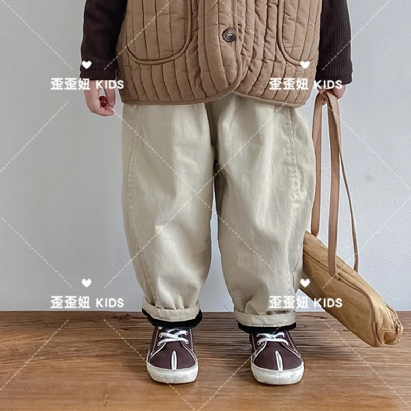 【歪歪妞童装】22253儿童加绒加厚长裤韩版复古森系厚实裤