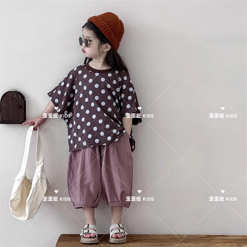 【歪歪妞童装】020447中小童宝宝夏季波点圆领短袖T恤日系儿童宽松