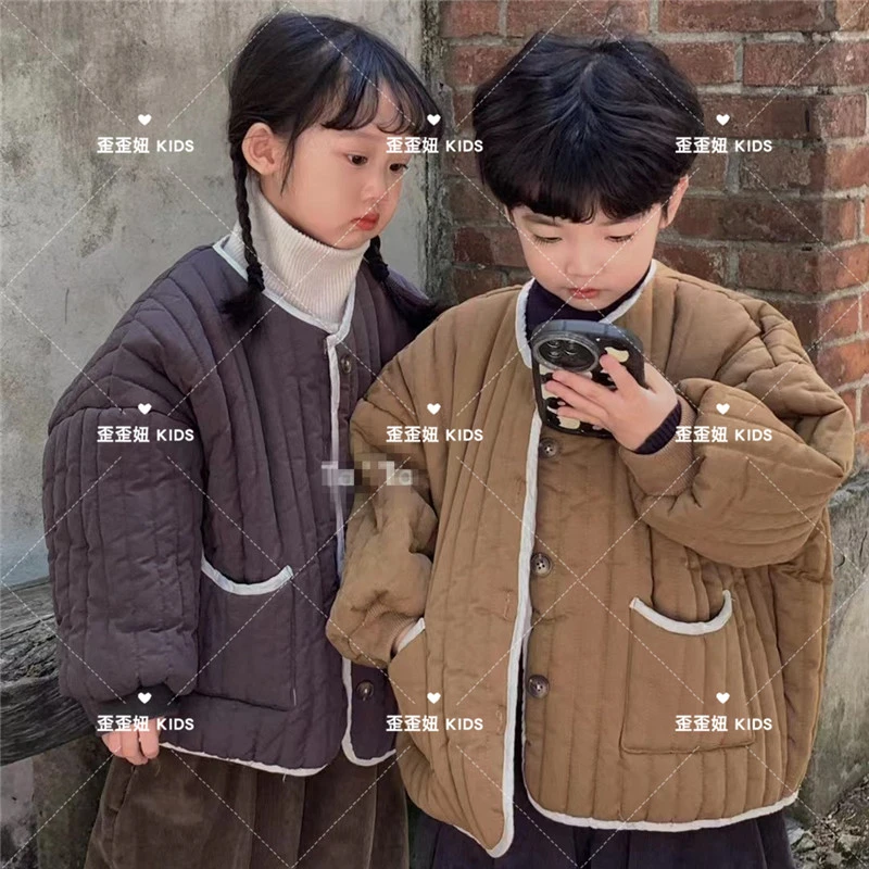 【歪歪妞童装】22268儿童中性复古棉服男女宝宝森系绗棉蚕丝棉棉袄