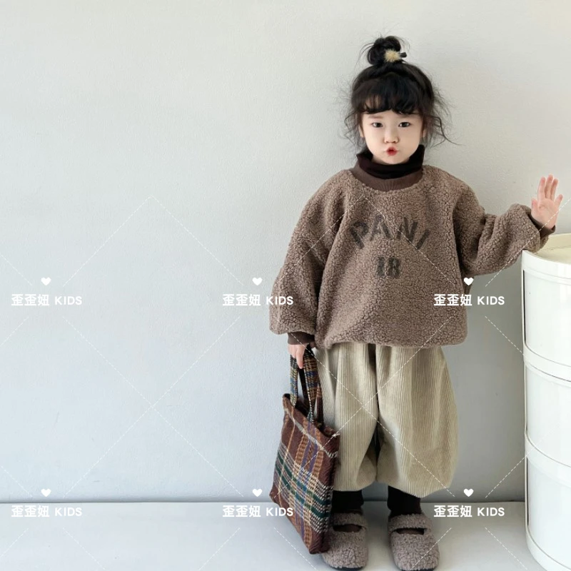 【歪歪妞童装】23081儿童复古森系毛绒圆领长袖卫衣日韩男女童上衣