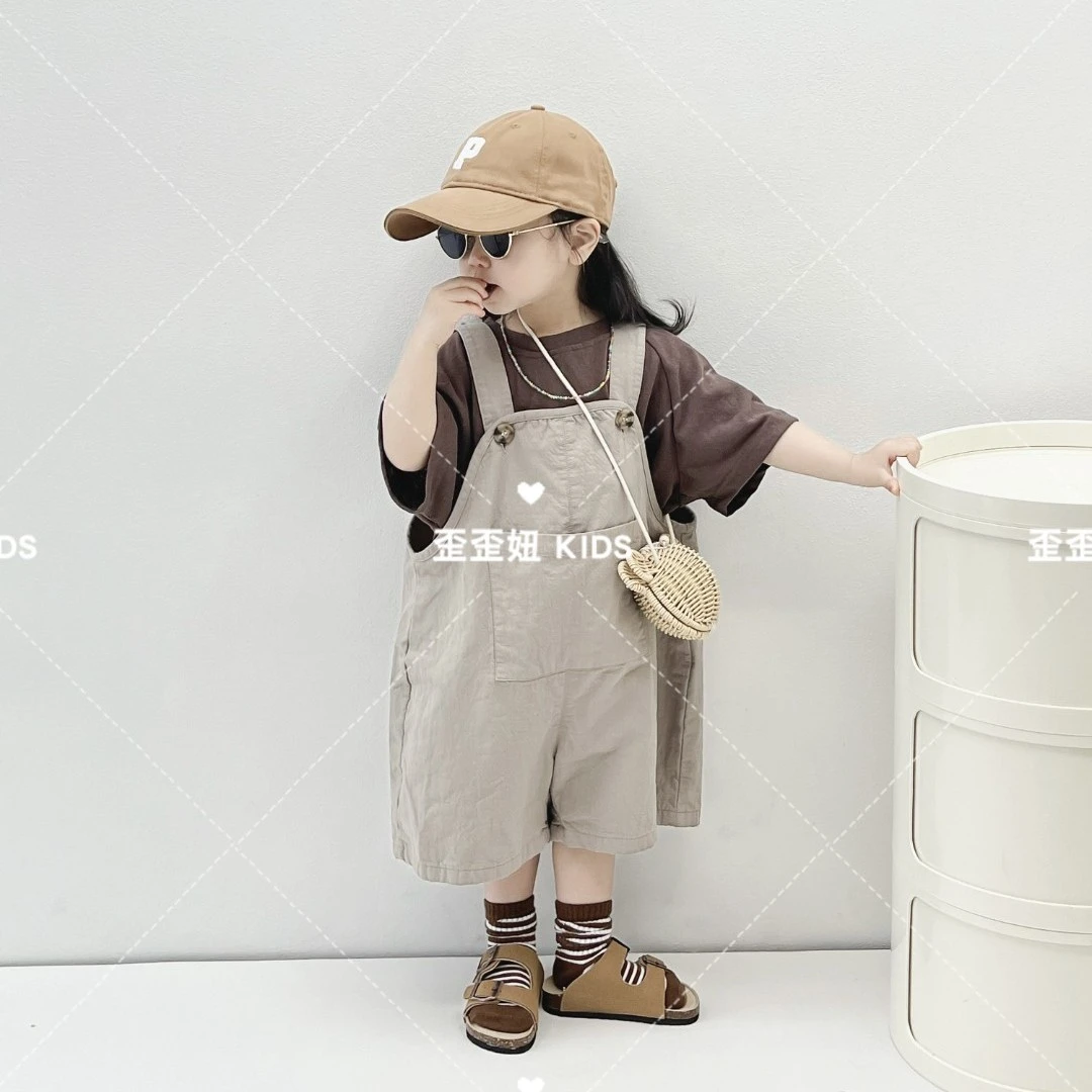 【歪歪妞童装】2341儿童棉麻背带裤日韩复古男女小童宝宝洋气连体裤