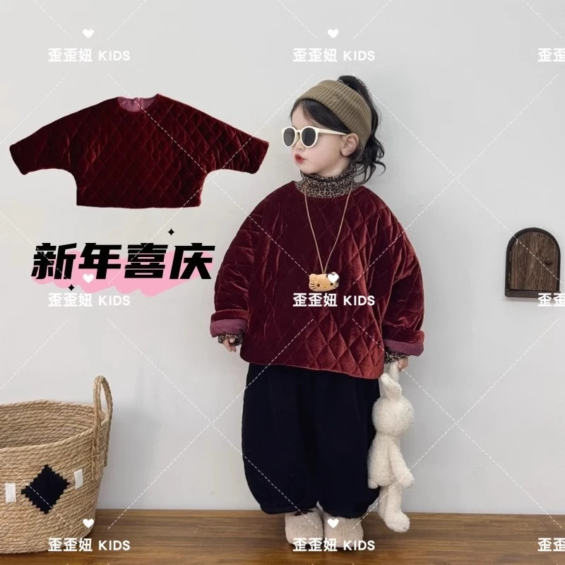 【歪歪妞童装】24162中小童宝宝圣诞新年喜庆中式唐装金丝绒棉服