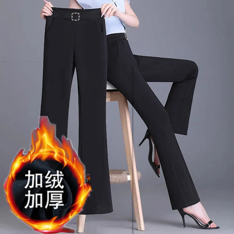 加绒加厚裤子女秋冬外穿加厚高腰中年女裤冬款一体绒大码显瘦裤子