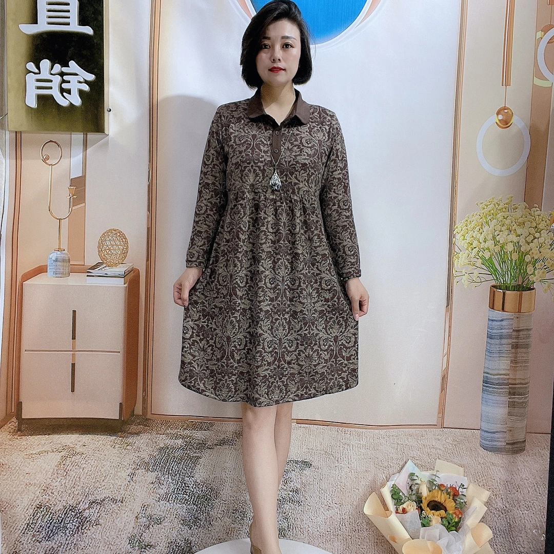 62533秋季新款时尚休闲复古翻领中长款连衣裙