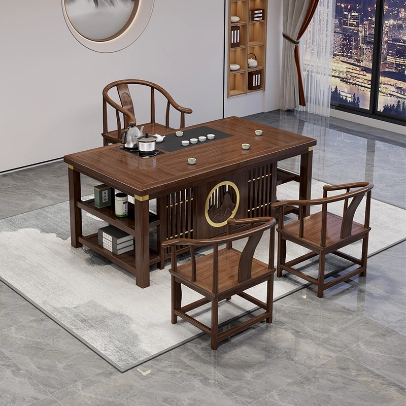 阳台茶桌带储物新中式家用泡茶办公实木茶桌厂家批发1.26米小空间