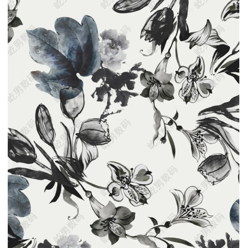 【A239】1#水墨花 府绸60*60/110*110 数码印花高定服装面料