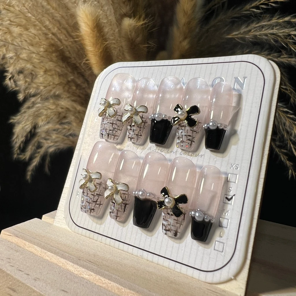 【小香】中长梯甲型/小香风气质冰透纯欲简约/纯手工穿戴甲