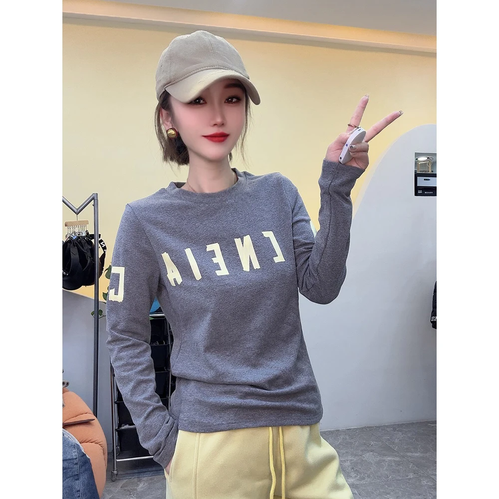 欧货甜酷风字母印花长袖T恤女2024秋冬新款时尚洋气休闲百搭上衣