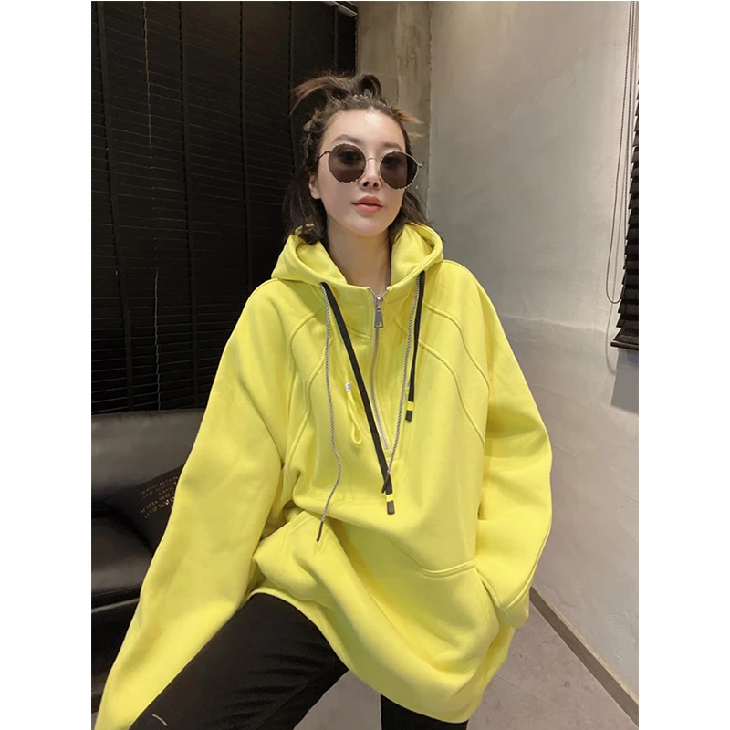 欧洲站2024秋冬新款欧货拼接拉链卫衣女时尚洋气宽松休闲连帽上衣
