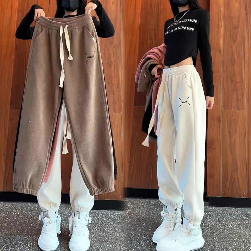 韩版字母刺绣运动卫裤女2024早秋新款时尚休闲宽松显瘦束腿哈伦裤