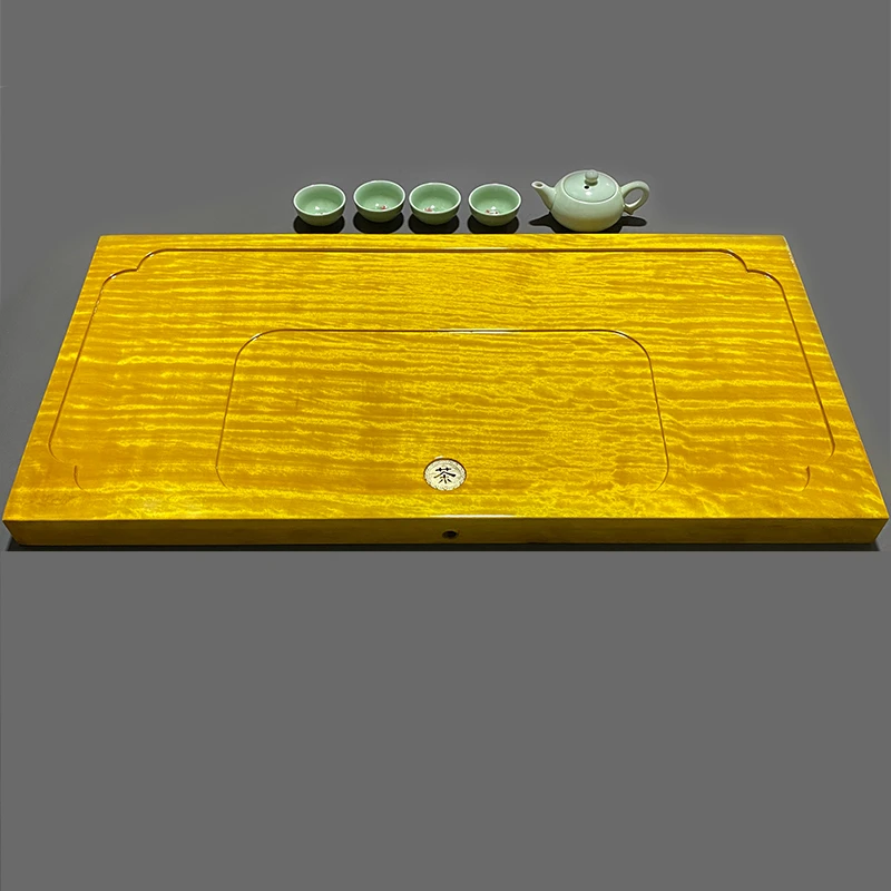 90到120厘米长大号实木茶盘整块金丝楠木雕刻水波纹茶具方形精致