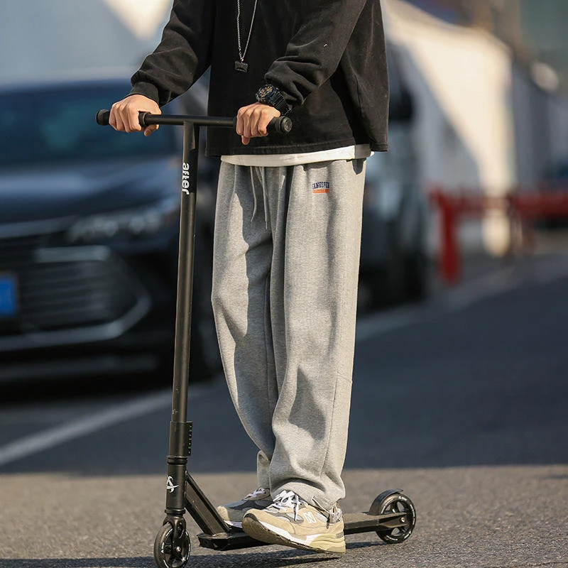 加绒男卫裤男款宽松直筒抽绳运动休闲裤阔腿港风男生裤子男士学生