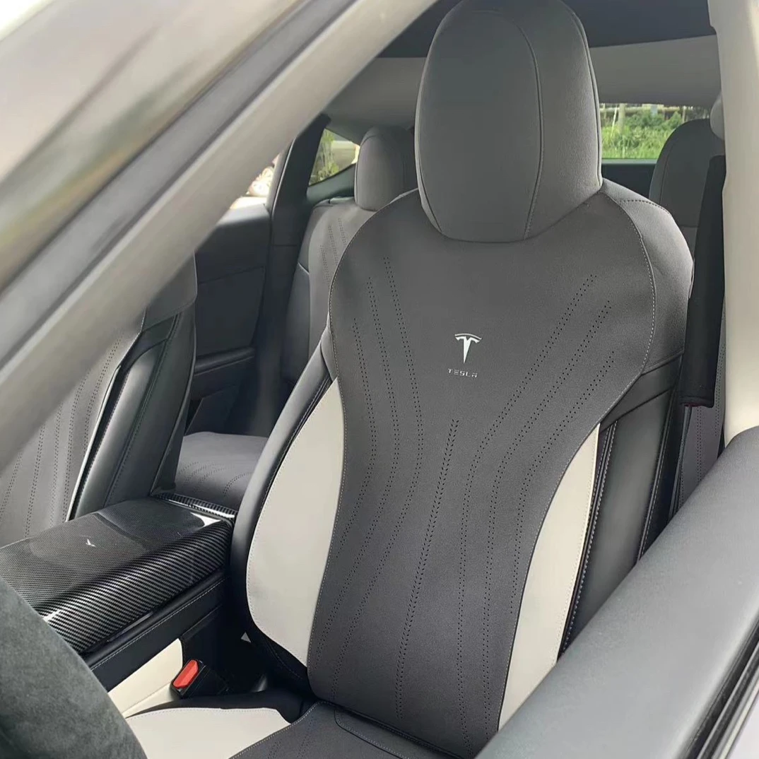 特斯拉ModelY 专车坐垫通风透气四季通用 翻毛皮汽车座垫套