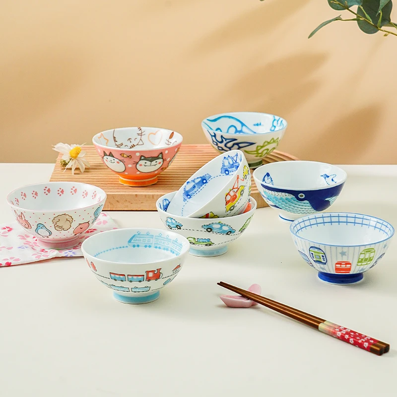 日本可爱儿童碗餐具卡通陶瓷饭碗宝宝食品级早餐吃饭瓷碗家用饭碗