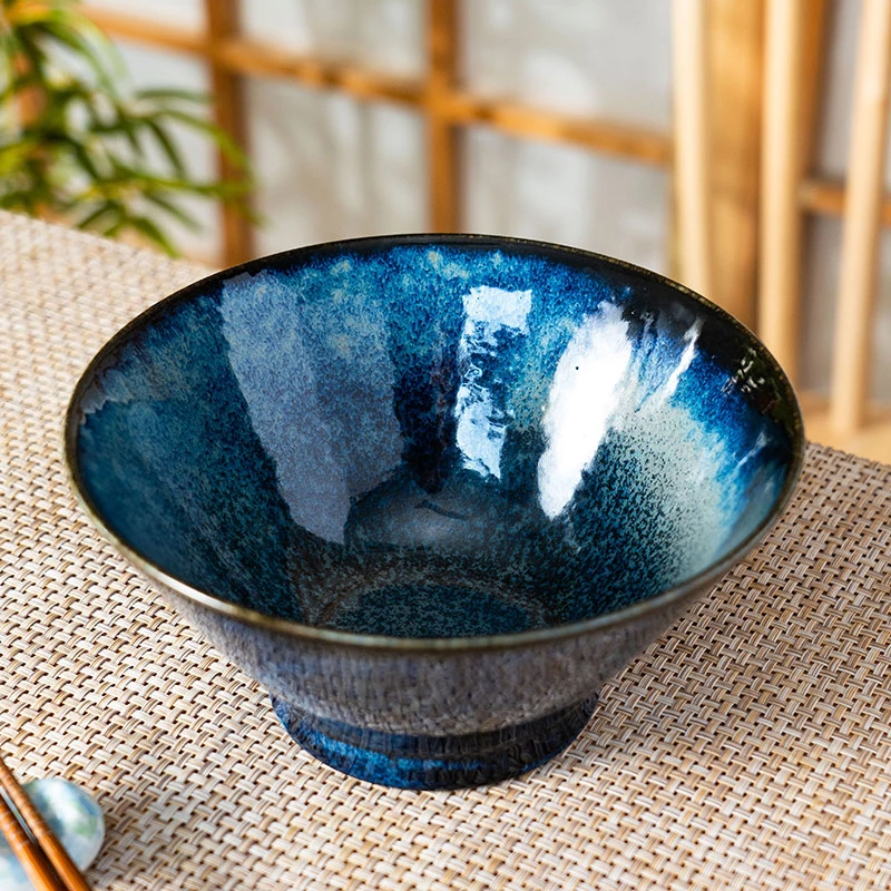 美浓烧进口陶瓷天目釉斗笠拉面碗家用瓷器餐具日本进口复古汤碗