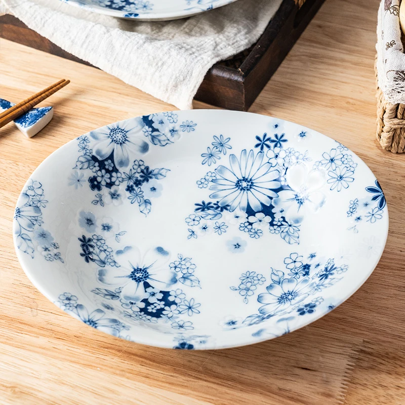 【主播推荐】美浓烧日本进口陶瓷盘子家用花集小清新椭圆大号菜盘