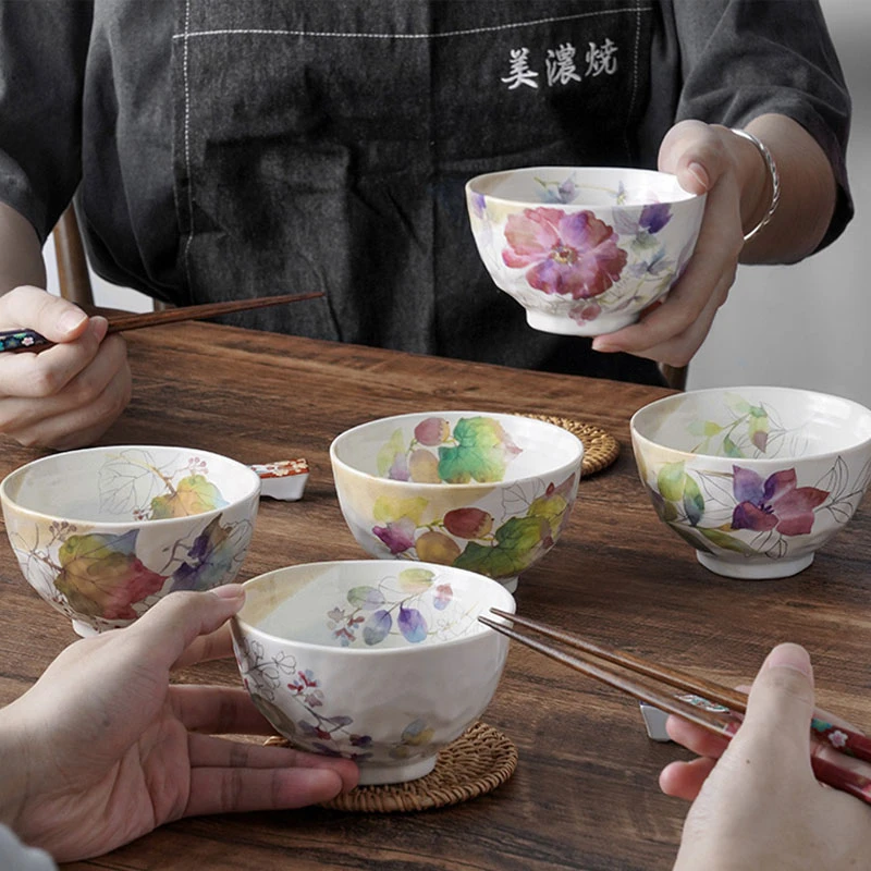 美浓烧日本进口陶瓷饭碗家用套装日式红颜花语结婚乔迁礼盒装餐具
