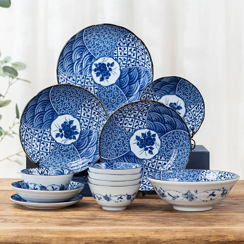 美浓烧_复古青花瓷器餐具创意家用进口日式和风米饭碗陶瓷菜盘子