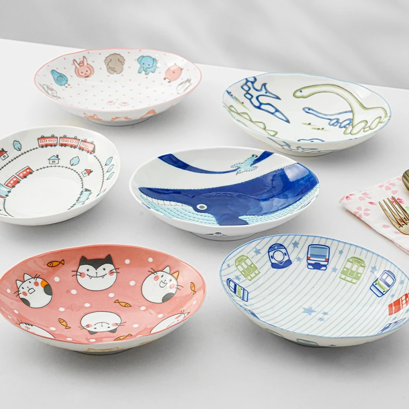 日本陶瓷盘菜盘家用盘子餐具糖果盘水果盘可烤箱可爱卡通网红盘子